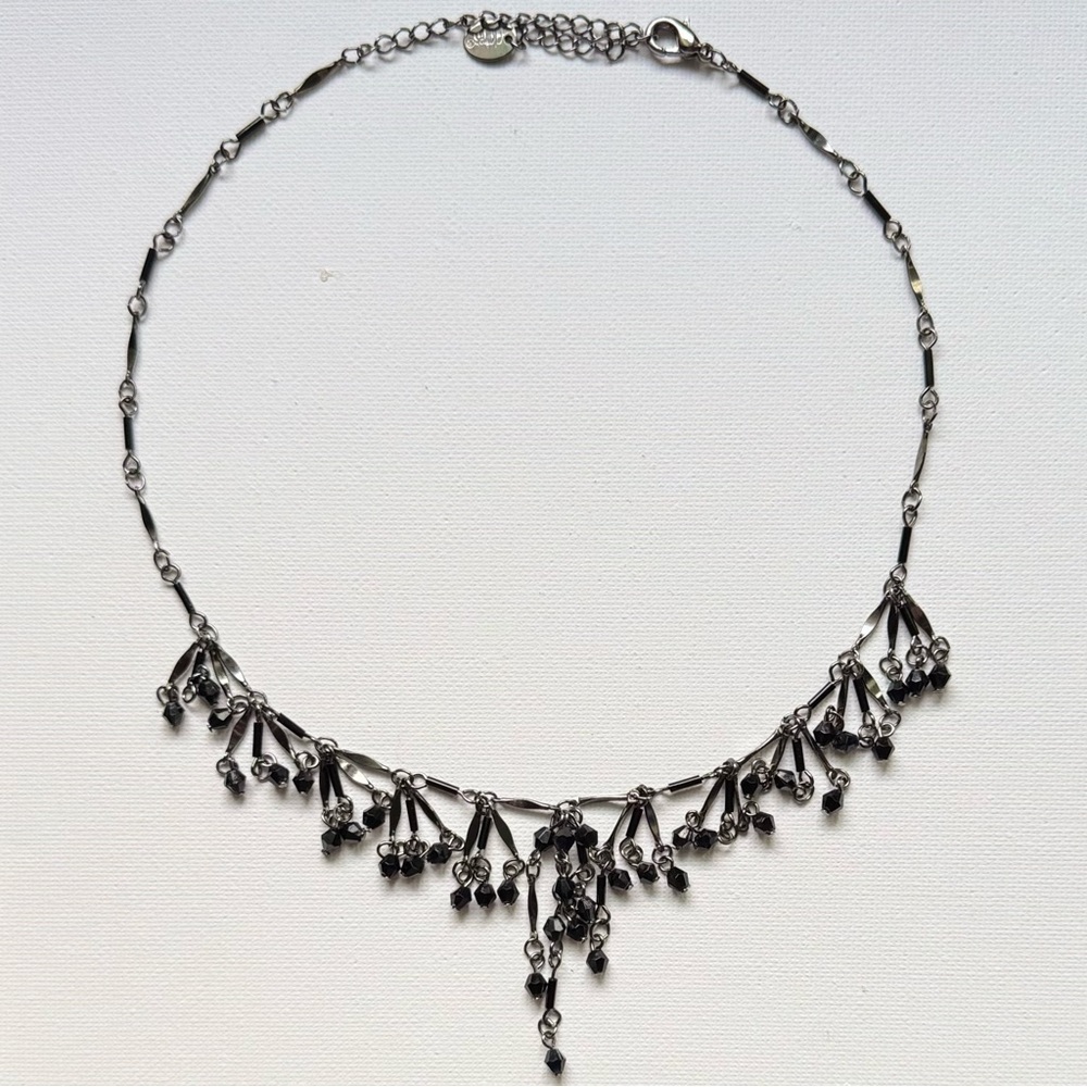 Black Beaded Fringe Statement Necklace ā Adjustable 15-18ā